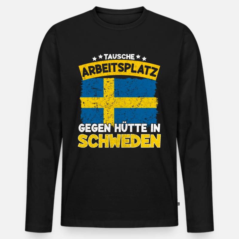 Tausche Arbeitsplatz Gegen Hütte in Schweden - Männer Premium Bio Langarmshirt - Schwarz