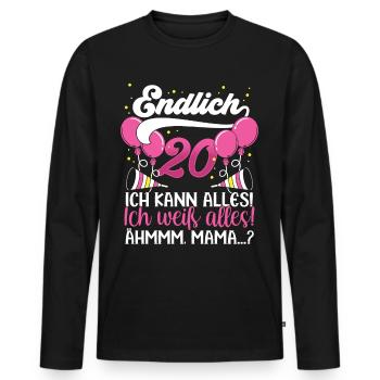 Endlich 20 Ich kann alles Ich weiß alles - Männer Premium Bio Langarmshirt - Schwarz - Vorne - Nico (187cm)