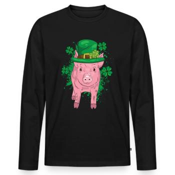 Kleeblatt Glücksschwein - Männer Premium Bio Langarmshirt - Schwarz - Vorne - Nico (187cm)