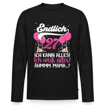 Endlich 27 Ich kann alles Ich weiß alles - Männer Premium Bio Langarmshirt - Schwarz - Vorne - Nico (187cm)
