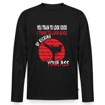 Taekwondo Train to look good funny Martial arts - Men's Premium Organic Long Sleeve Shirt - black - Front - Nico (187cm)