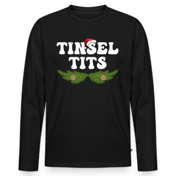 Lustige Paare Weihnachtshemden, Lametta Titten - Männer Premium Bio Langarmshirt - Schwarz - Vorne - Nico (187cm)