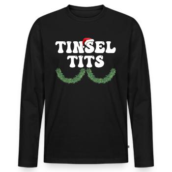 Lustige Paare Weihnachtshemden, Lametta Titten - Männer Premium Bio Langarmshirt - Schwarz - Vorne - Nico (187cm)