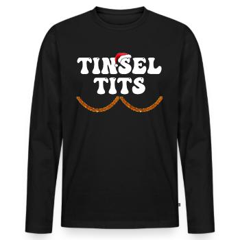 Lustige Paare Weihnachtshemden, Lametta Titten - Männer Premium Bio Langarmshirt - Schwarz - Vorne - Nico (187cm)