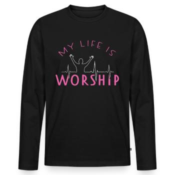 Worship Lobpreis Herzschlag Kirche Evangelisch - Männer Premium Bio Langarmshirt - Schwarz - Vorne - Nico (187cm)