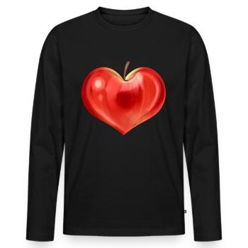Apple In Heart Shape - Vegetarian - Go Vegan - Männer Premium Bio Langarmshirt - Schwarz - Vorne - Nico (187cm)