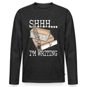 Autor Schreiber - Männer Premium Bio Langarmshirt - Anthrazit meliert - Vorne - Nico (187cm)