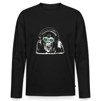 Affe Kopfhörer DJ Sonnenbrille Palmen Reflektion - Männer Premium Bio Langarmshirt - Schwarz - Vorne - Nico (187cm)