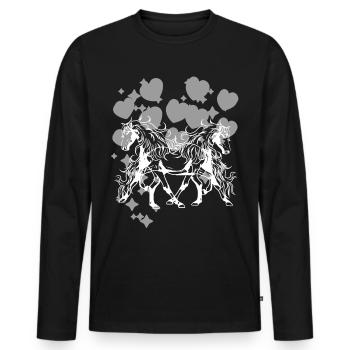 Wild Horse Horse Horses Pony Girl Rider Heart - Men's Premium Organic Long Sleeve Shirt - black - Front - Nico (187cm)