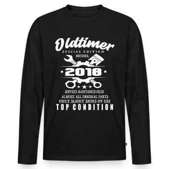 Oldtimer Special Edition Model 2018 Birthday - Men's Premium Organic Long Sleeve Shirt - black - Front - Nico (187cm)