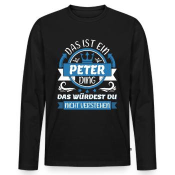 Peter Name Vorname Namenstag Namensgeschenk - Männer Premium Bio Langarmshirt - Schwarz - Vorne - Nico (187cm)