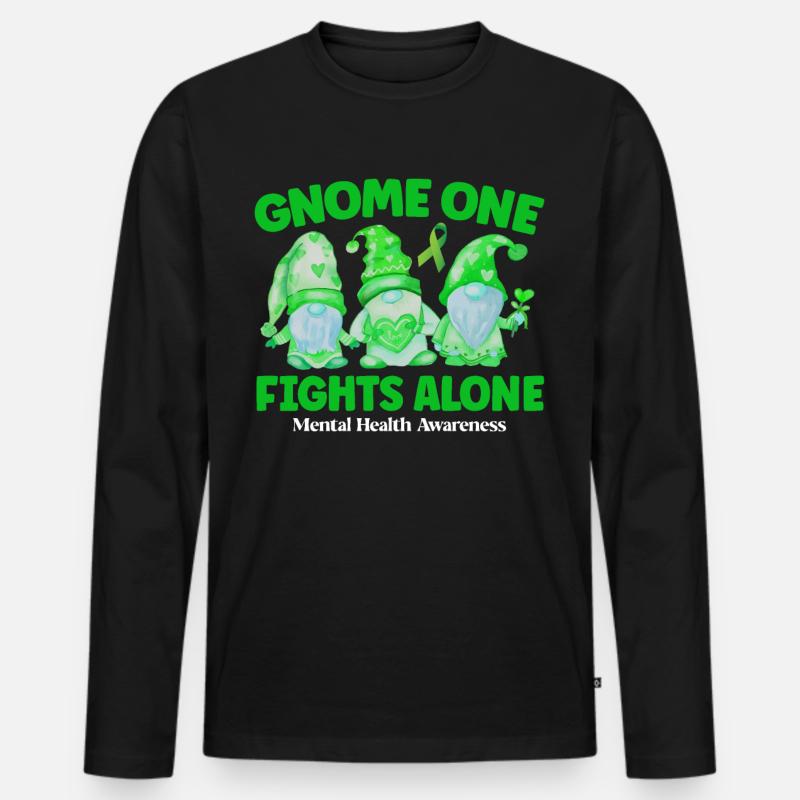 Gnome One Fights Alone - Männer Premium Bio Langarmshirt - Schwarz