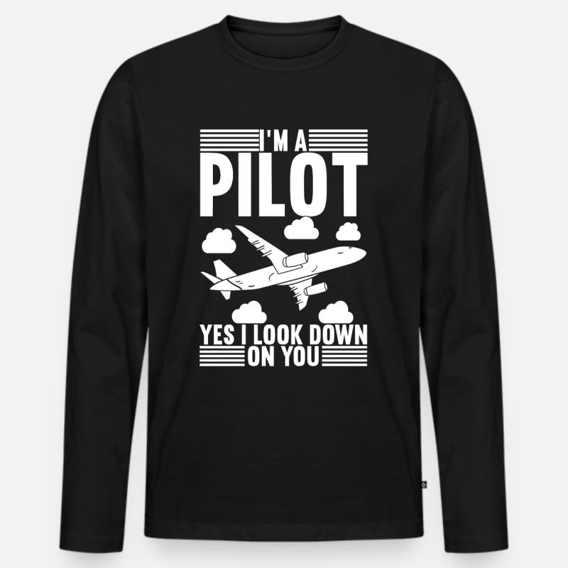 Pilot Flugzeug - Männer Premium Bio Langarmshirt - Schwarz