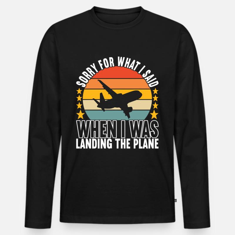 Pilot Flugzeug - Männer Premium Bio Langarmshirt - Schwarz
