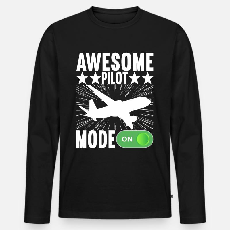Pilot Flugzeug - Männer Premium Bio Langarmshirt - Schwarz