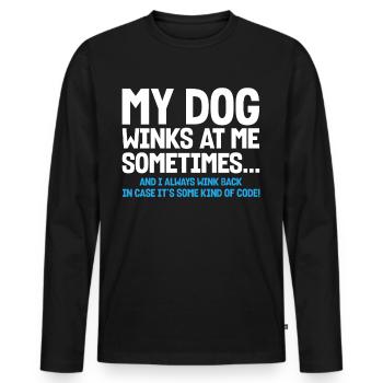 Mon chien me fait parfois un clin d’œil - T-shirt manches longues Premium bio Homme - noir - Devant - Nico (187cm)
