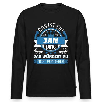 Jan Name Vorname Namenstag Namensgeschenk - Männer Premium Bio Langarmshirt - Schwarz - Vorne - Nico (187cm)