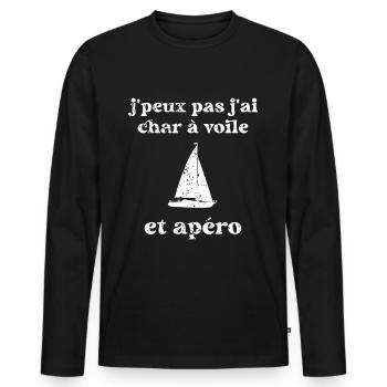j'peux pas j'ai char à voile et apéro - T-shirt manches longues Premium bio Homme - noir - Devant - Nico (187cm)