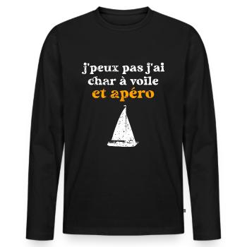 j'peux pas j'ai char à voile et apéro - T-shirt manches longues Premium bio Homme - noir - Devant - Nico (187cm)