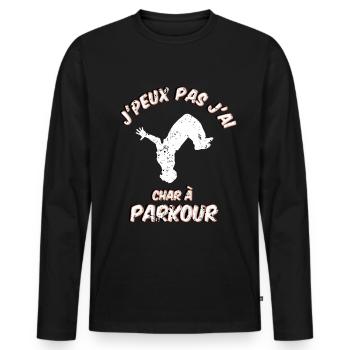 j'peux pas j'ai char à Parkour et apéro - T-shirt manches longues Premium bio Homme - noir - Devant - Nico (187cm)
