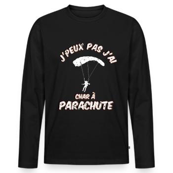 j'peux pas j'ai char à Parachute - T-shirt manches longues Premium bio Homme - noir - Devant - Nico (187cm)