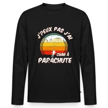 j'peux pas j'ai char à Parachute - T-shirt manches longues Premium bio Homme - noir - Devant - Nico (187cm)