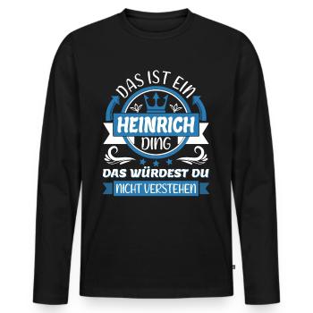 Heinrich Name Vorname Namenstag Namensgeschenk - Männer Premium Bio Langarmshirt - Schwarz - Vorne - Nico (187cm)