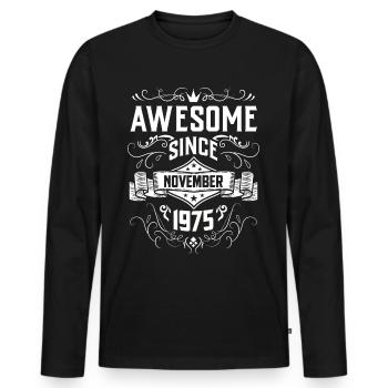1975 Cadeau d’anniversaire Bursdag vintage - T-shirt manches longues Premium bio Homme - noir - Devant - Nico (187cm)