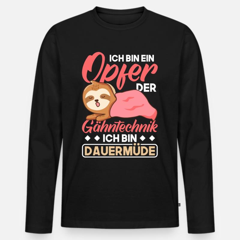 Faultier Morgenmuffel Dauermüde - Männer Premium Bio Langarmshirt - Schwarz