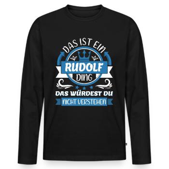 Rudolf Name Vorname Namenstag Namensgeschenk - Männer Premium Bio Langarmshirt - Schwarz - Vorne - Nico (187cm)