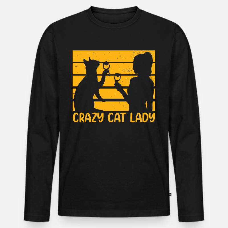 Crazy Cat Lady - Männer Premium Bio Langarmshirt - Schwarz