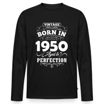 1950 Cadeau d’anniversaire Bursdag vintage - T-shirt manches longues Premium bio Homme - noir - Devant - Nico (187cm)
