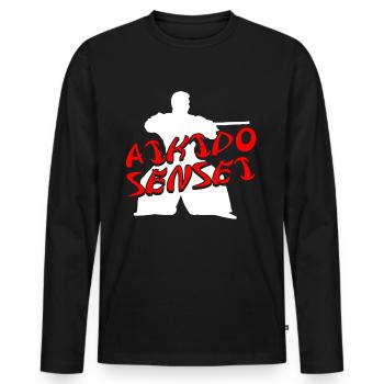 Aikido Sensei Japon Taekwondo Karaté Arts Martiaux - T-shirt manches longues Premium bio Homme - noir - Devant - Nico (187cm)
