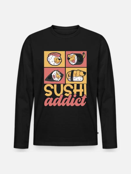 Sushi Kawaii - T-shirt manches longues Premium bio Homme - noir