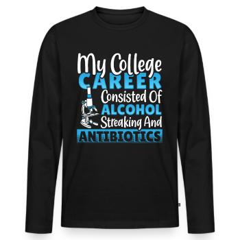 Alcool, Stries, Antibiotiques Collège - T-shirt manches longues Premium bio Homme - noir - Devant - Nico (187cm)