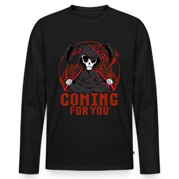 Coming For You - Men's Premium Organic Long Sleeve Shirt - black - Front - Nico (187cm)
