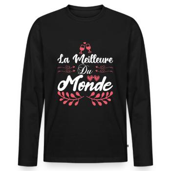 La meilleur du monde. Cadeau copine cadeau d'amour - T-shirt manches longues Premium bio Homme - noir - Devant - Nico (187cm)