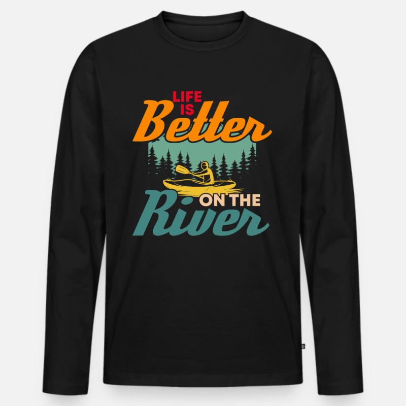 Das Leben Ist Besser Auf Dem Fluss - Männer Premium Bio Langarmshirt - Schwarz