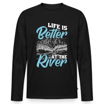 Life is better on the river - Men's Premium Organic Long Sleeve Shirt - black - Front - Nico (187cm)