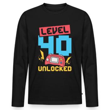 Niveau 40 déverrouillé - T-shirt manches longues Premium bio Homme - noir - Devant - Nico (187cm)