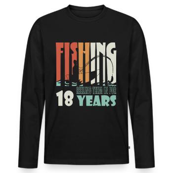 18 Jahre alt, Fischer Angler Geburtsspruch - Männer Premium Bio Langarmshirt - Schwarz - Vorne - Nico (187cm)
