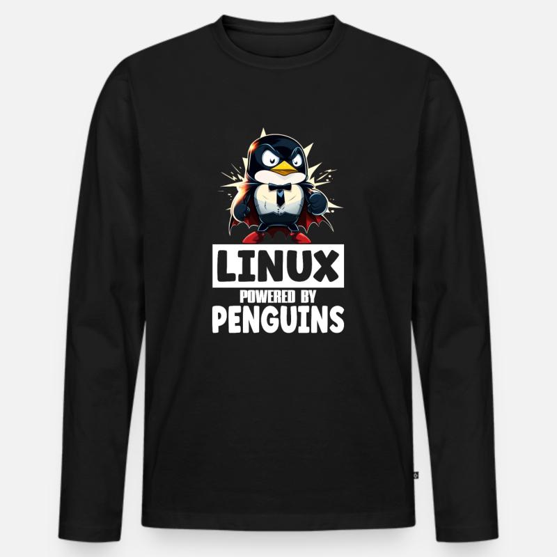 Linux Tux Penguin Powered by Sudo Superhero - Männer Premium Bio Langarmshirt - Schwarz