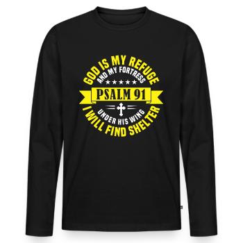 Versets bibliques Psaume 91 Pour les chrétiens - T-shirt manches longues Premium bio Homme - noir - Devant - Nico (187cm)