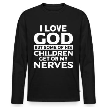 Drôle Cnristian J’aime Dieu Certains de ses enfants Ge - T-shirt manches longues Premium bio Homme - noir - Devant - Nico (187cm)