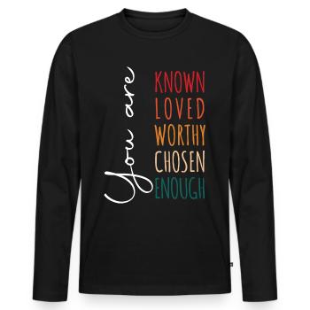 Chrétien positif disant que vous êtes aimé pour Christ - T-shirt manches longues Premium bio Homme - noir - Devant - Nico (187cm)