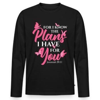 Versets bibliques Jérémie 29:11 Chrétiens - T-shirt manches longues Premium bio Homme - noir - Devant - Nico (187cm)