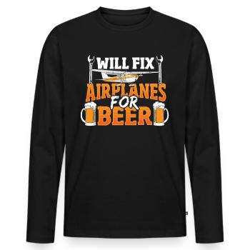 Will Fix Airplanes For Beer Aircraft Mechanic - Men's Premium Organic Long Sleeve Shirt - black - Front - Nico (187cm)