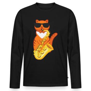 Funny Cat Wearing Sunglasses Playing Saxophone For - Männer Premium Bio Langarmshirt - Schwarz - Vorne - Nico (187cm)
