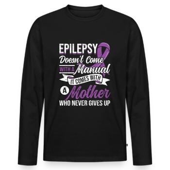 Maman Épilepsie Ruban violet Épilepsie épileptique - T-shirt manches longues Premium bio Homme - noir - Devant - Nico (187cm)