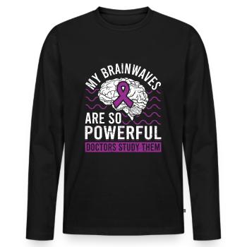 Ondes cérébrales Cerveau Ruban violet Épileptique - T-shirt manches longues Premium bio Homme - noir - Devant - Nico (187cm)
